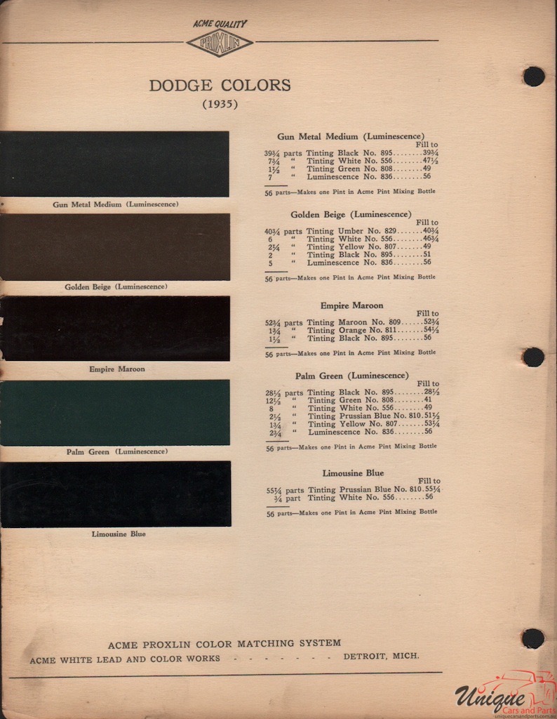 1935 Dodge Paint Charts Acme 2